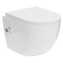 HD Vario White perem nélküli mély öblítésű íves fali WC, bidé funkcióval, compact "A" tetővel és fényes króm zsanérral