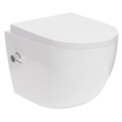   HD Vario White perem nélküli mély öblítésű íves fali WC, bidé funkcióval, compact "A" tetővel és fényes króm zsanérral