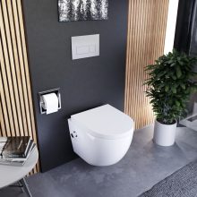 HD Vario White perem nélküli mély öblítésű íves fali WC, bidé funkcióval, compact "A" tetővel és fényes króm zsanérral