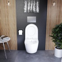 HD Vario White perem nélküli mély öblítésű íves fali WC, bidé funkcióval, compact "A" tetővel és fényes króm zsanérral
