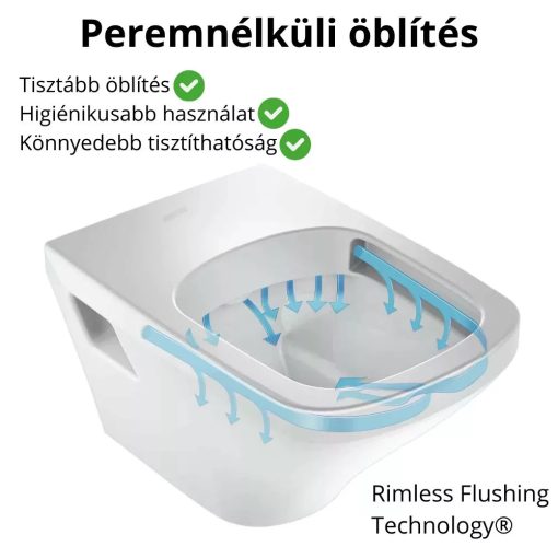 HD Vario White perem nélküli mély öblítésű íves fali WC, bidé funkcióval, compact "A" tetővel és fényes króm zsanérral