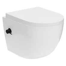 HD Vario White perem nélküli mély öblítésű íves fali WC, bidé funkcióval, compact "A" tetővel és matt fekete zsanérral