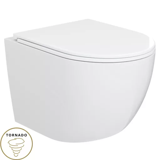 HD Lara White ultracsendes tornado fali rimless WC slim "A" tetővel és fényes króm zsanérral