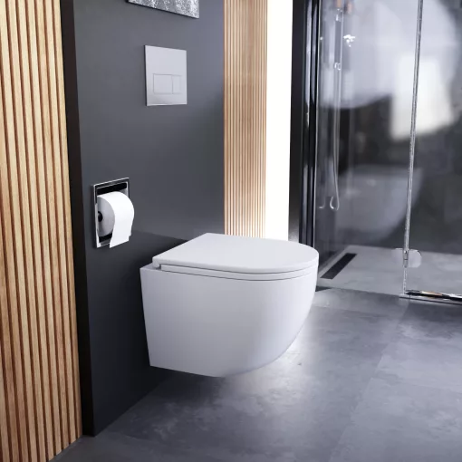 HD Lara White ultracsendes tornado fali rimless WC slim "A" tetővel és fényes króm zsanérral