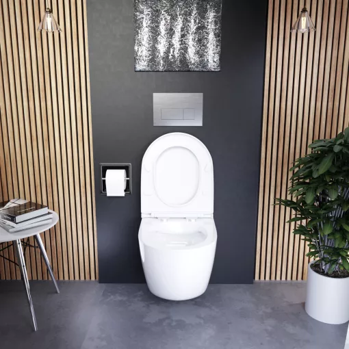 HD Lara White ultracsendes tornado fali rimless WC slim "A" tetővel és fényes króm zsanérral