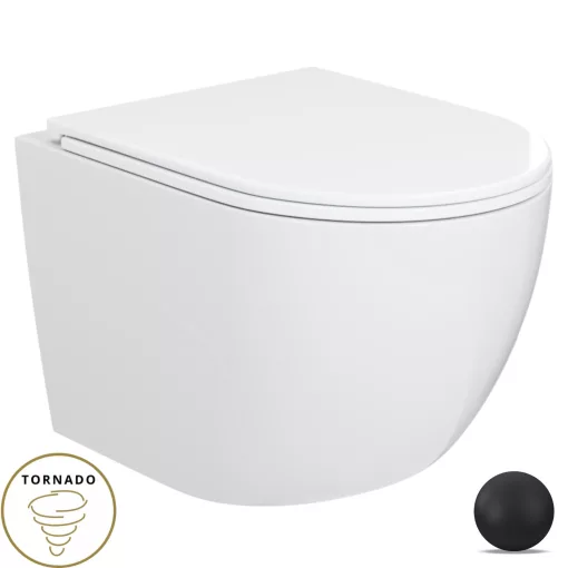 HD Lara White ultracsendes tornado fali rimless WC slim "A" tetővel és matt fekete zsanérral