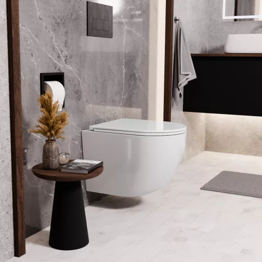 HD Lara White ultracsendes tornado fali rimless WC slim "A" tetővel és matt fekete zsanérral