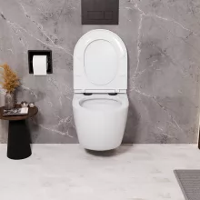 HD Lara White ultracsendes tornado fali rimless WC slim "A" tetővel és matt fekete zsanérral