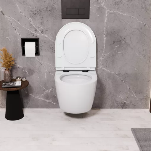 HD Lara White ultracsendes tornado fali rimless WC slim "A" tetővel és matt fekete zsanérral