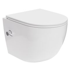   HD Vario White perem nélküli mély öblítésű íves fali WC, bidé funkcióval, slim "A" tetővel és fényes króm zsanérral