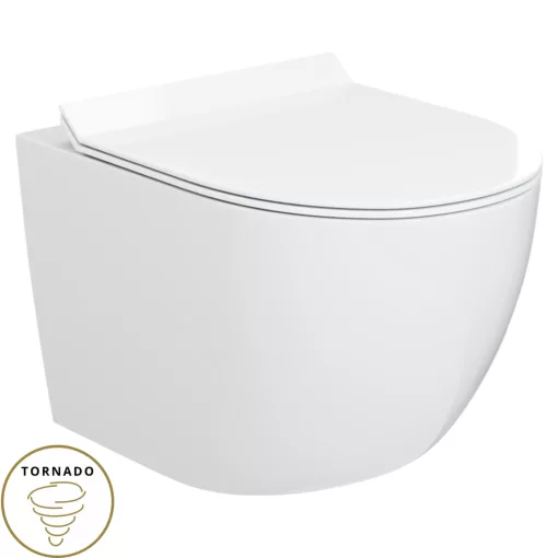 HD Lara White ultracsendes tornado fali rimless WC slim "F" tetővel és fényes króm zsanérral