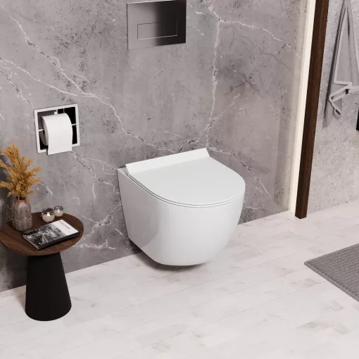 HD Lara White ultracsendes tornado fali rimless WC slim "F" tetővel és fényes króm zsanérral