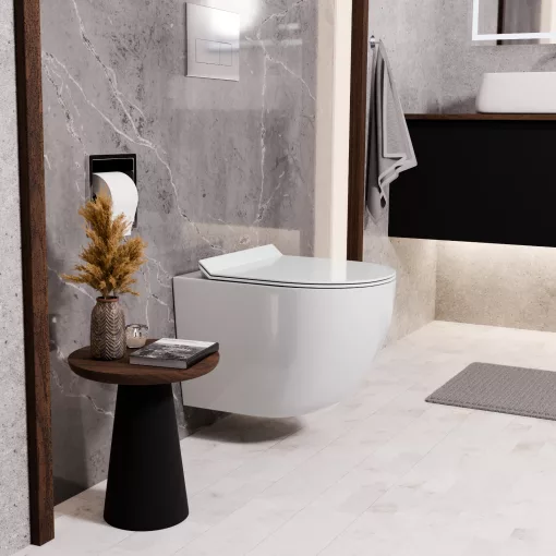 HD Lara White ultracsendes tornado fali rimless WC slim "F" tetővel és fényes króm zsanérral