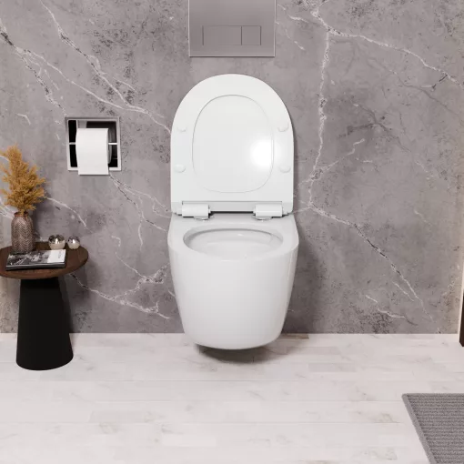 HD Lara White ultracsendes tornado fali rimless WC slim "F" tetővel és fényes króm zsanérral