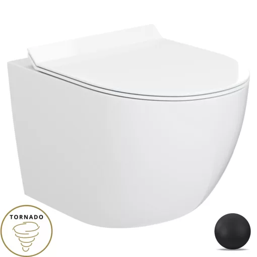 HD Lara White ultracsendes tornado fali rimless WC slim "F" tetővel és matt fekete zsanérral