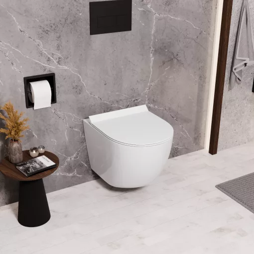 HD Lara White ultracsendes tornado fali rimless WC slim "F" tetővel és matt fekete zsanérral