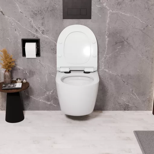 HD Lara White ultracsendes tornado fali rimless WC slim "F" tetővel és matt fekete zsanérral