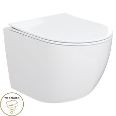   HD Lara White ultracsendes tornado fali rimless WC slim "P" tetővel és fényes króm zsanérral
