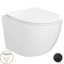HD Lara White ultracsendes tornado fali rimless WC slim "P" tetővel és matt fekete zsanérral