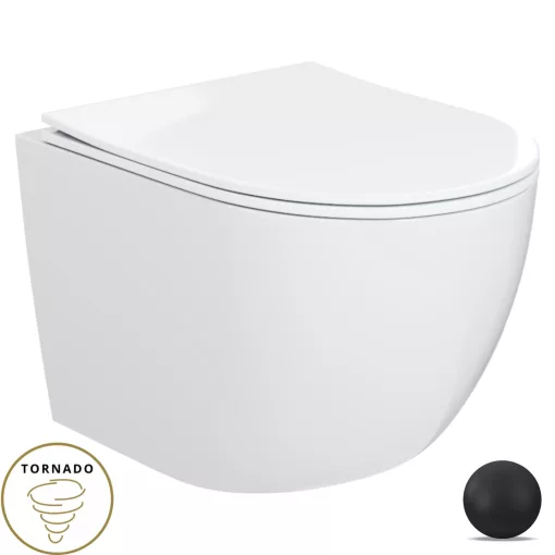 HD Lara White ultracsendes tornado fali rimless WC slim "P" tetővel és matt fekete zsanérral