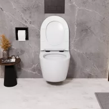 HD Lara White ultracsendes tornado fali rimless WC slim "P" tetővel és matt fekete zsanérral
