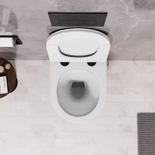 HD Lara White ultracsendes tornado fali rimless WC slim "P" tetővel és matt fekete zsanérral