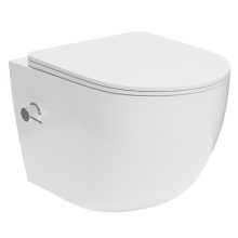 HD Vario White perem nélküli mély öblítésű íves fali WC, bidé funkcióval, slim "P" tetővel és fényes króm zsanérral