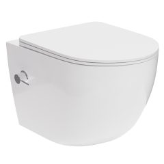   HD Vario White perem nélküli mély öblítésű íves fali WC, bidé funkcióval, slim "P" tetővel és fényes króm zsanérral
