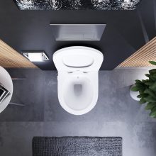 HD Vario White perem nélküli mély öblítésű íves fali WC, bidé funkcióval, slim "P" tetővel és fényes króm zsanérral