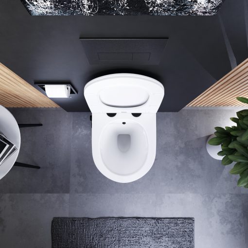 HD Vario White perem nélküli mély öblítésű íves fali WC, bidé funkcióval, slim "P" tetővel és matt fekete zsanérral