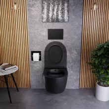 HD Vario White perem nélküli mély öblítésű íves fali WC, fekete bidé funkcióval, tető nélkül
