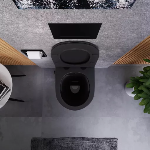 HD Vario White perem nélküli mély öblítésű íves fali WC, fekete bidé funkcióval, tető nélkül