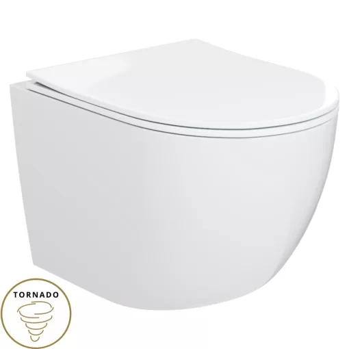 HD Lara White perem nélküli mély öblítésű íves fali WC tető nélkül