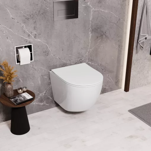 HD Lara White perem nélküli mély öblítésű íves fali WC tető nélkül