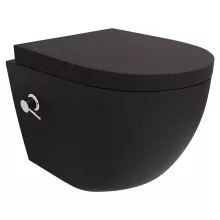 HD Vario Matt Black perem nélküli mély öblítésű íves fali WC, krómozott bidé funkcióval, compact "A" tetővel és matt fekete zsanérral