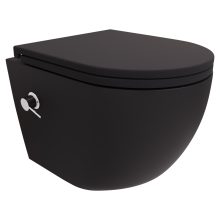 HD Vario Matt Black perem nélküli mély öblítésű íves fali WC, krómozott bidé funkcióval, slim "A" tetővel és matt fekete zsanérral