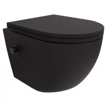 HD Vario Matt Black perem nélküli mély öblítésű íves fali WC, bidé funkcióval, slim "A" tetővel és matt fekete zsanérral