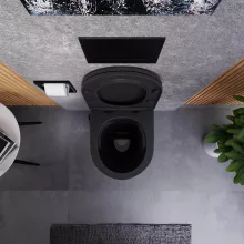 HD Vario Matt Black perem nélküli mély öblítésű íves fali WC, bidé funkcióval, slim "A" tetővel és matt fekete zsanérral