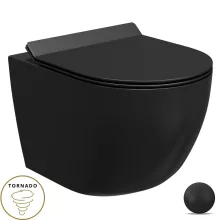 HD Lara Matt Black ultracsendes tornado fali rimless WC slim "F" tetővel és matt fekete zsanérral