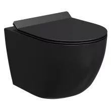 HD Lara Matt Black ultracsendes tornado fali rimless WC slim "F" tetővel és matt fekete zsanérral