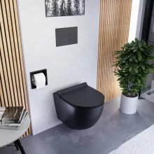 HD Lara Matt Black ultracsendes tornado fali rimless WC slim "F" tetővel és matt fekete zsanérral