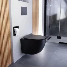 HD Lara Matt Black ultracsendes tornado fali rimless WC slim "F" tetővel és matt fekete zsanérral