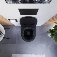 HD Lara Matt Black ultracsendes tornado fali rimless WC slim "F" tetővel és matt fekete zsanérral