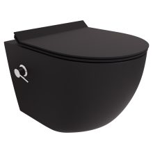 HD Vario Matt Black perem nélküli mély öblítésű íves fali WC, krómozott bidé funkcióval, slim "F" tetővel és matt fekete zsanérral