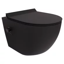 HD Vario Matt Black perem nélküli mély öblítésű íves fali WC, bidé funkcióval, slim "F" tetővel és matt fekete zsanérral