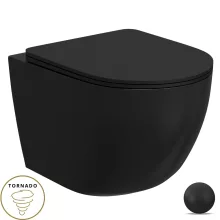 HD Lara Matt Black ultracsendes tornado fali rimless WC slim "P" tetővel és matt fekete zsanérral