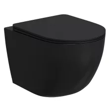 HD Lara Matt Black ultracsendes tornado fali rimless WC slim "P" tetővel és matt fekete zsanérral