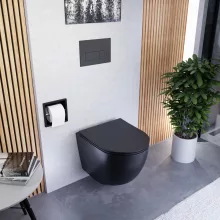HD Lara Matt Black ultracsendes tornado fali rimless WC slim "P" tetővel és matt fekete zsanérral
