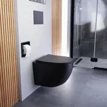 HD Lara Matt Black ultracsendes tornado fali rimless WC slim "P" tetővel és matt fekete zsanérral