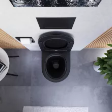 HD Lara Matt Black ultracsendes tornado fali rimless WC slim "P" tetővel és matt fekete zsanérral